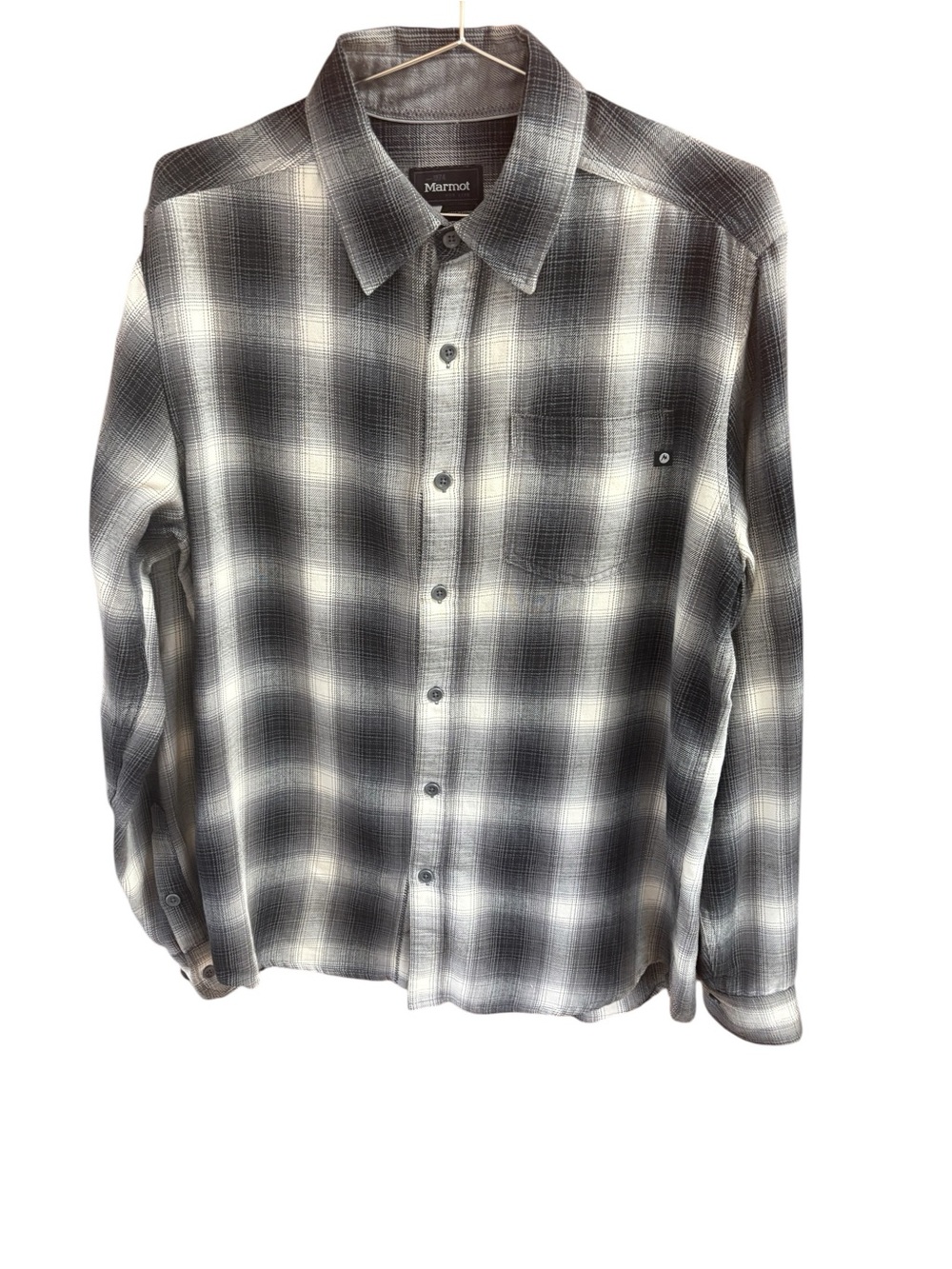Marmot Plaid Black/Grey/White Flannel Long Sleeve Button Down Shirt Size M